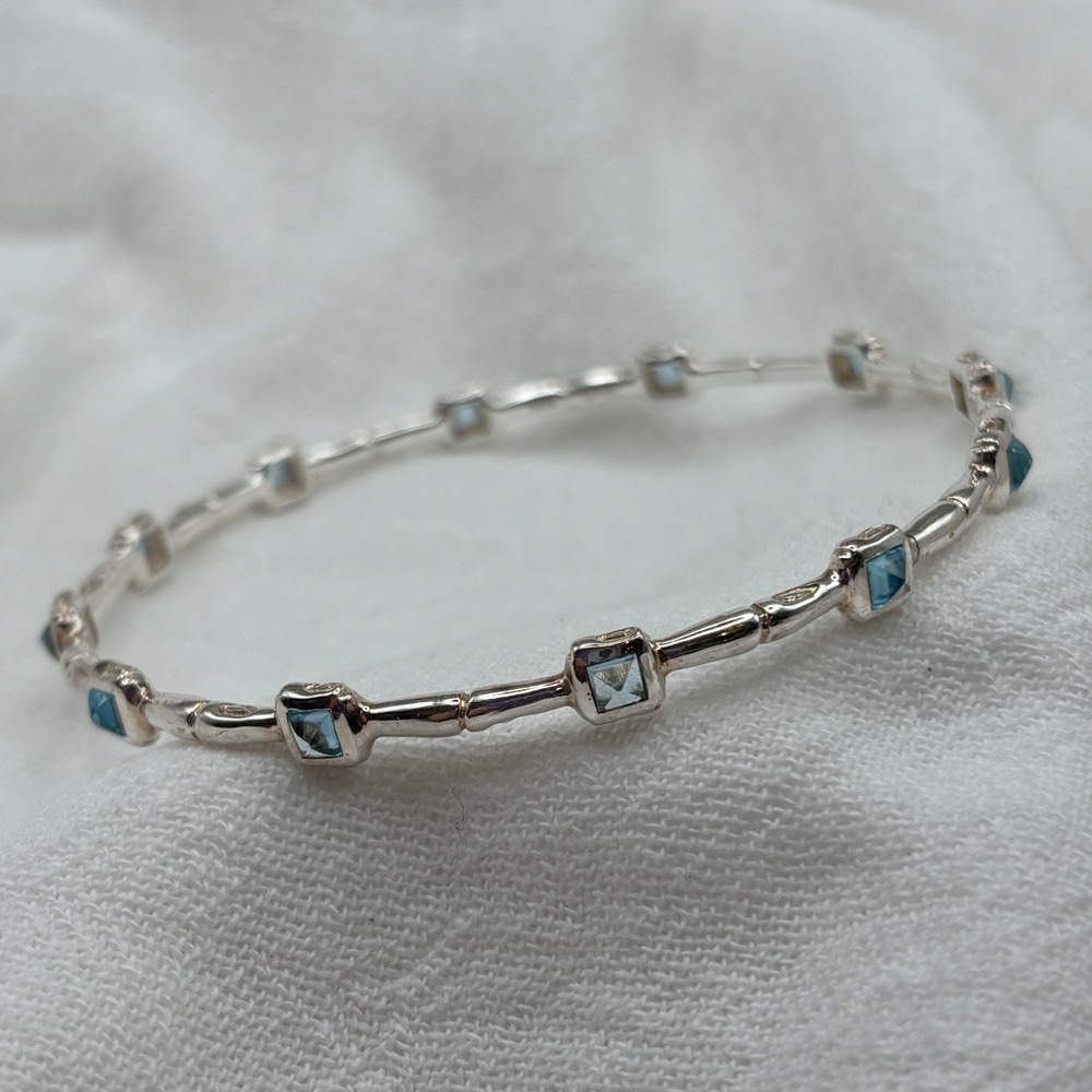 Thistle & Bee Sterling Silver 925 Blue Topaz Bamboo Bangle Bracelet